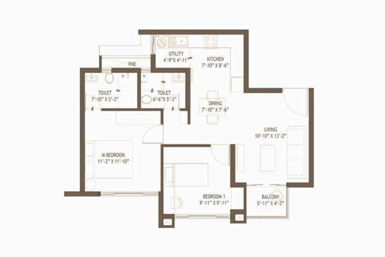 Brigade Lakecrest 2 BHK Floor Plan